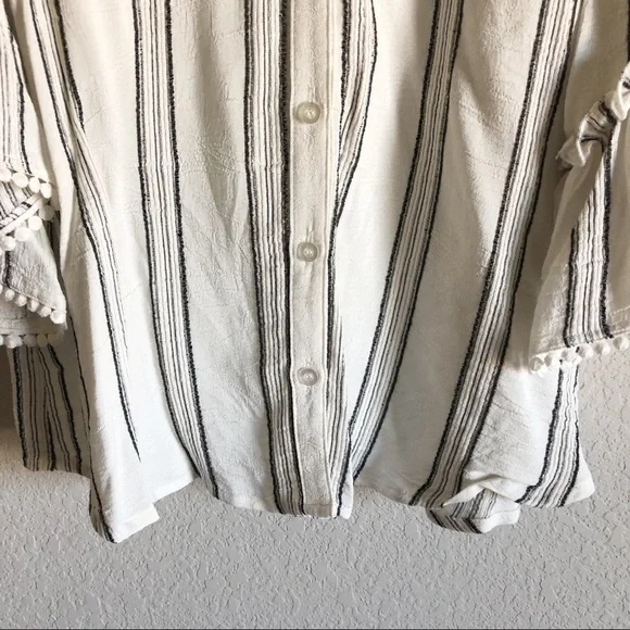 Anthro Maven West Striped Gauzy Wide Flare Sleeve Blouse - Picture 7 of 10